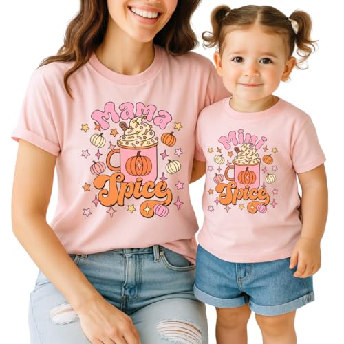 Mama Baby Spice, Mommy and Me Pumpkin Shirt, Mom Daughter Matching Fall Outfits, Halloween Mommy and Me Shirts, Pumpkin Spice Mama Mini Graphic Tees.