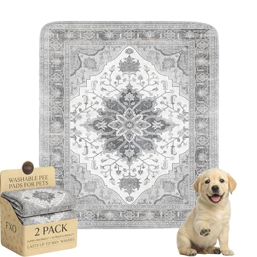Image of Washable Pee Pads for Dogs,Great Urine Absorbent Reusable Puppy Training Pads,Waterproof,Leak-Proof & Non-Slip Potty Pads for Whelping,Crate,Playpen,Bed.(Gray Floral,31 inchx36 inch)