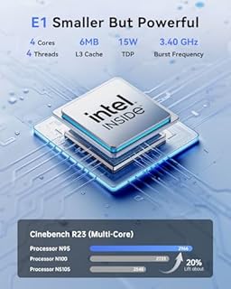NiPoGi Essenx E1 Mini PC W-11 Pro Ιntel Alder Lake-Ν Ν95 (fino a 3,4 GHz) 16 GB DDR4 512 GB SSD, Mini Computer HDMI 2.0+DP 1.4 doppio display UHD 4K@60Hz PC WiFi5/BT4.2 per Ufficio