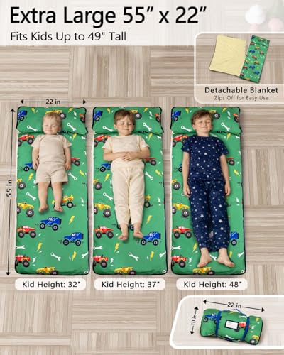 Image of Primlect Toddler Nap Mat Extra Large Thickened 55''x35'', Soft Sleeping Bag with Detachable Minky Blanket and Pillow, Portable for Daycare, Preschool, Kindergarten, Travel, Boys and Girls