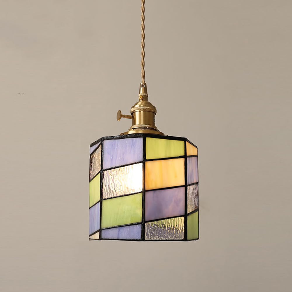 Lampe suspendue en verre Tiffany avec interrupteur rotatif et cordon réglable pour îlot
