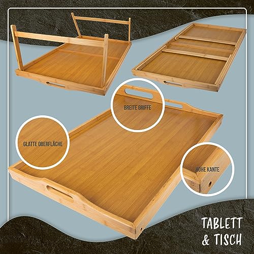 Frühstückstablett Bambus Bett-Tablett Serviertablett Betttisch mit klappbaren Beinen - auch als Lapdesk, Notebook-Tisch verwendbar (XXL Natur)