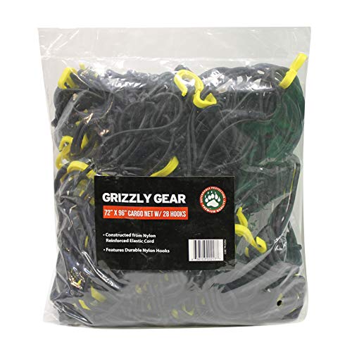 Grizzly Gear Automotive XL Bungee Cargo Net w 28 Durable Hooks - Mesh Elastic Easily Stretches to 12' x 8' - Compatible w All Pickup Truck Beds & Trailers - Heavy Duty, Weatherproof -Storage Made Easy