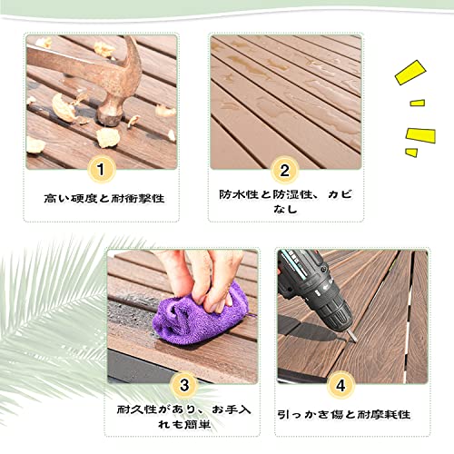 LSPYYDS ガーデンテーブルセット モダンなスタイル 屋外ダイニングテーブル 3点セット 長さ130cm、ベンチ2台付き 金属フレーム プラスチック製の木製のテーブルトップ 防水性と耐日光性 お手入れが簡単 屋内/屋外、裏庭、キッチン用 チーク色 3枚目