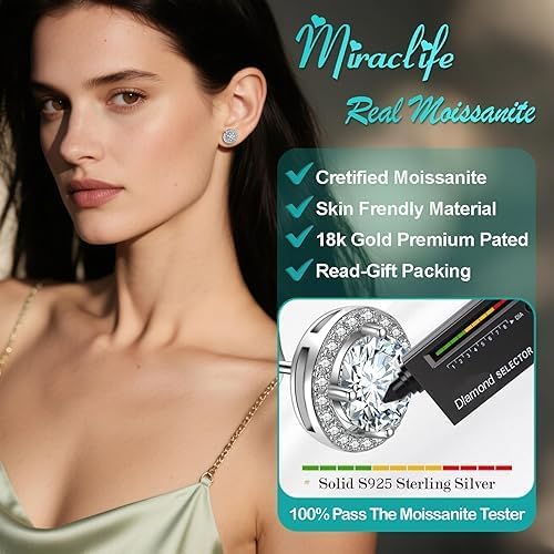 Women’s & Men’s Hypoallergenic Moissanite Stud Earrings, 0.5-4ct | 14K Gold Plated Sterling Silver,| Valentine’s Day Mother’s Day Birthday Gift for Wife,Husband,Girlfriend, Boyfriend,Mom - Image 3