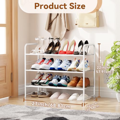 Image of Simple Shoe Rack, 3 Tier Heavy Duty Metal Shoe Shelf 27 Inch Wide, White