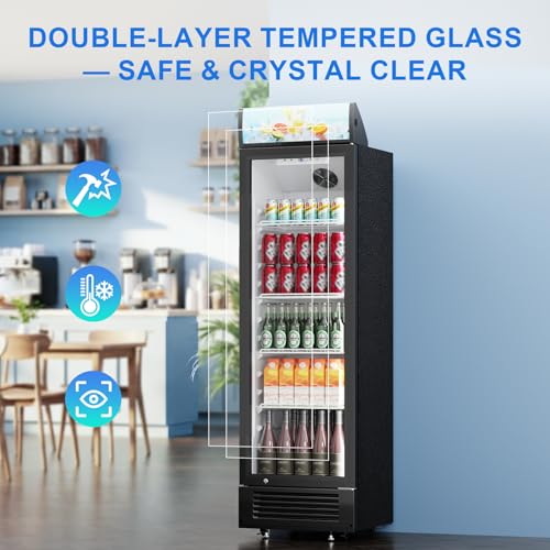 Image of Antarctic Star Outdoor Beverage Refrigerator, 9 Cu. Ft. Glass Door Drink Fridge, Commercial Display Refrigerator with 4 Adjustable Shelves, for Shops, Restaurants, Bars