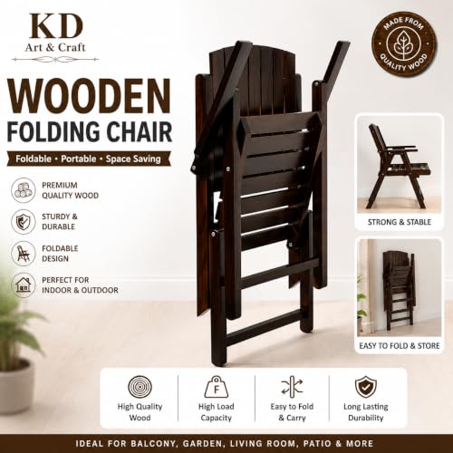 Image of WELL KNOWN Wooden Folding Chair | Portable Foldable Armchair for Balcony, Patio, Living & Drawing Room | Sheesham Wood, Honey Finish (Walnut)