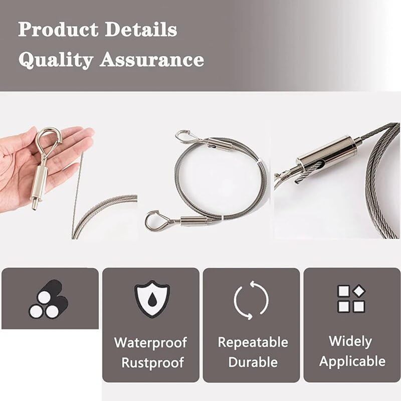 Image of GTBL Adjustable Picture Hanging Wire Heavy Duty Supports - 2 Pack Hanging Hardware, 2M X1.5Mm Stainless Steel Wire Rope