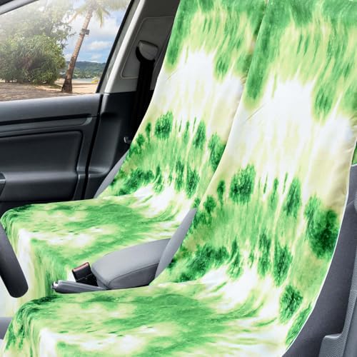Image of Hahafelt 2 Pack Car Seat Towel Cover with Storage Bag, Green Tie Dye | 63 x 32 in Car Towel Seat Cover Non Slip Waterproof, Gym Workout Swimming Running, Machine Washable Sweat Absorbent Protector