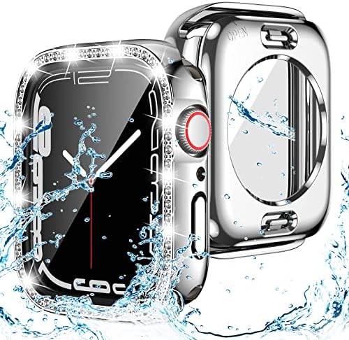 Kamita Waterproof Case Compatible with Apple Watch Series SE 2022/Series 6 5 4 44mm Screen Protector 44mm, 2 in 1 Hard PC Protective Cases Bumper Ultra Thin Full Coverage Cover (Black)