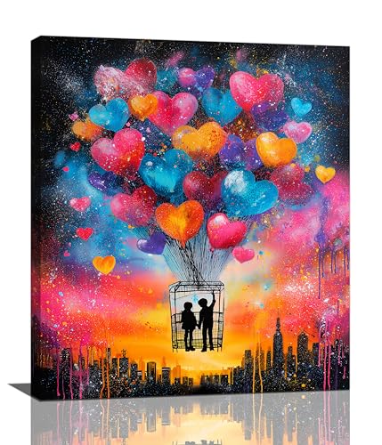 Banksy Street Graffiti Wall Art Balloon Canvas Wall Decor Pictures Paintings Prints Artwork Framed Decorations For Living Room Office Bedroom Bathroom Gifts 20" x 24"