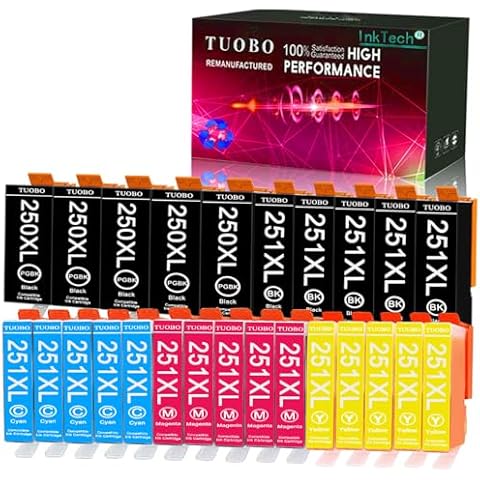 Tuobo PGI-250XL CLI-251XL Compatible Ink Cartridges Replacement for Canon 250XL 251XL PGI 250XL 251XL Ink Cartridges for Pixma MX922 MG7520 MG5520 MG5420 MG6620 Printer(PGBK/BK/C//M/Y, 25PK) Cover