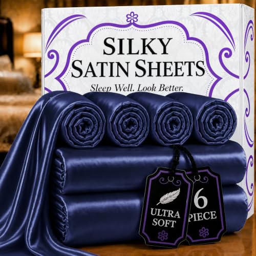 DECOLURE Satin Sheets Queen Size | Softer Than Silk | Luxury 6 Pc Bed Set