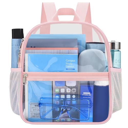 Image of Busiuw Clear Backpack for Stadium Events 12x12x6 Mini SmallSports Fan Backpacks with Front Pocket for Concert Sport Events Work Travel(pink)