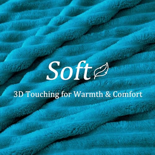 Image of BEDELITE Ribbed Twin Blanket for Couch & Bed, Teal, 60 inchx80 inch | Ultra-Soft Plush Fleece, Cozy, Warm Yet Lightweight, Ribbed Texture, Home Decor, Machine Washable, Giftable, All-Season Use