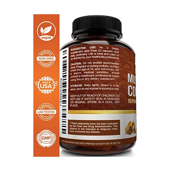 NutriFlair-Mushroom-Supplement-2600mg-90-Capsules-10-Mushrooms-Reishi-Lions-Mane-Cordyceps-Chaga-Turkey-Tail-Maitake-Shiitake-Nootropic-Complex-Brain-Energy-Focus NutriFlair Mushroom Supplement 2600mg, 90 Capsules - 10 Mushrooms Blend - Reishi, Lions Mane, Cordyceps, Chaga, Turkey Tail, Maitake, Shiitake, Oyster Nootropic Complex - Brain, Energy, Focus Pills