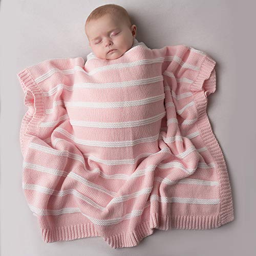 Ziggle Baby Cotton Blanket, Pink + White Stripes - Image 3