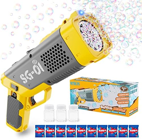 Bubble Gun Machine for Toddlers - Bubble Makers with Light 10 Holes 3 Bubble Refill Solution Summer Outdoor Wedding Bubble Toys for Kids Baby 3+ Years Old Boys Girls Birthday Gift