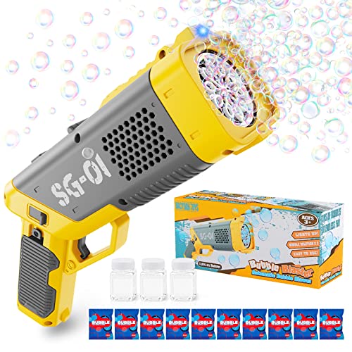 Bubble Gun Machine For Toddlers - Bubble Makers With Light 10 Holes 3 Bubble Refill Solution Summer Outdoor Wedding Bubble Toys For Kids Baby 3+ Years Old Boys Girls Birthday Gift #TOP3