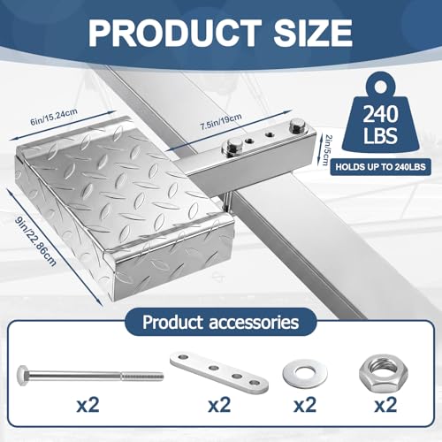 Image of 6 inch x 9 inch Boat Trailer Step with Nonslip Surface Galvanized Steel Heavy Duty Boat Trailer Steps for The Tongue Fits for 4 inch x 3 inch Frame