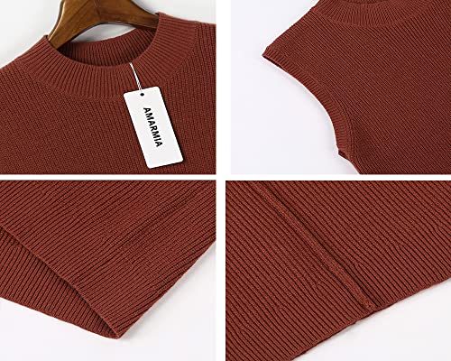 Amarmia Women's Mock Neck Knit Sweater Vest Sleeveless Casual Trendy Summer Ribbed Pullover Tank Tops Brown #TOP3