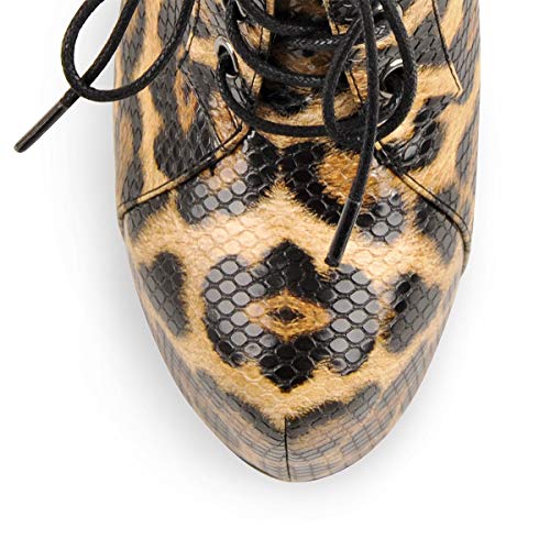 Richealnana Women's Platform Ankle Boots Lace Up Low Top High Heels4