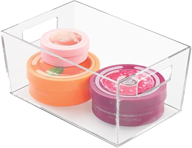 mDesign Drawer Box for Optimal Storage in the Household  Storage Box for Health and Beauty Products  Ideal Organiser Bin for the Bathroom  22.8 cm x 15.3 cm x 10.3 cm  Clear