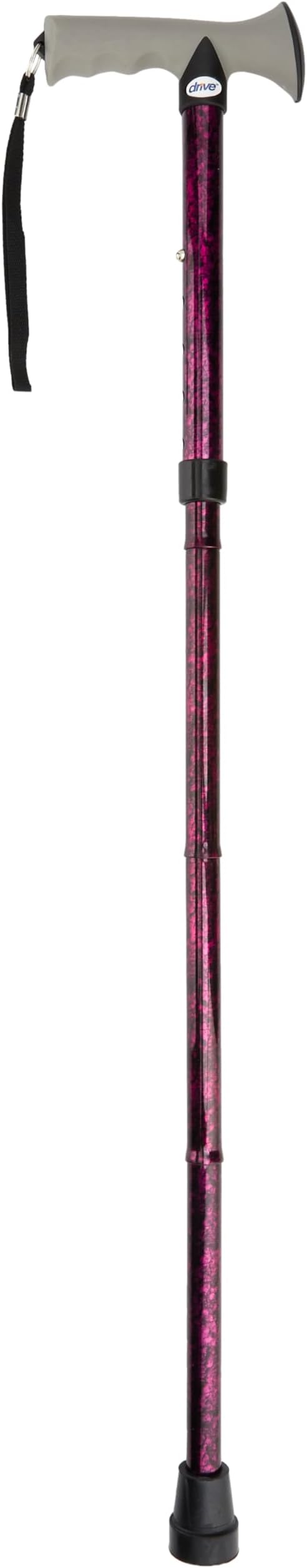 DeVilbiss Healthcare Drive Folding Walking Stick with Soft Grip Handle, Red Crackle (Packaging may vary)