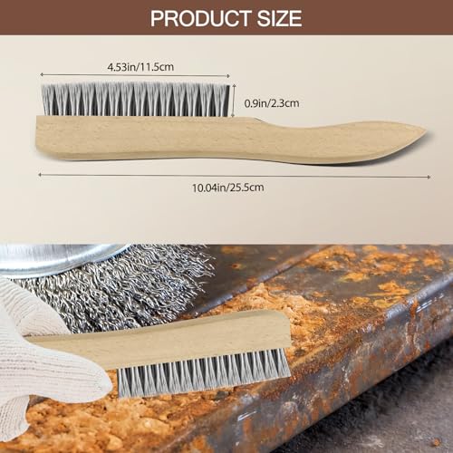 Image of Heavy Duty Stainless Steel Wire Brush, 1Pcs 10 inch | Curved Beechwood, Long Handle, Scratch Brush, For Rust, Metal, Paint, Welding, Automotive & Household Cleaning