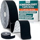 Vive Kinesiology Tape Roll - Tape Precut Strips (2' x 105 Feet/128 Strips) - Kinesio Sports Tape Athletic - Knee, Shoulder, Ankle, Muscle K Tape Adhesive Elastic Wrap - Body Kinetic Tape Waterproof