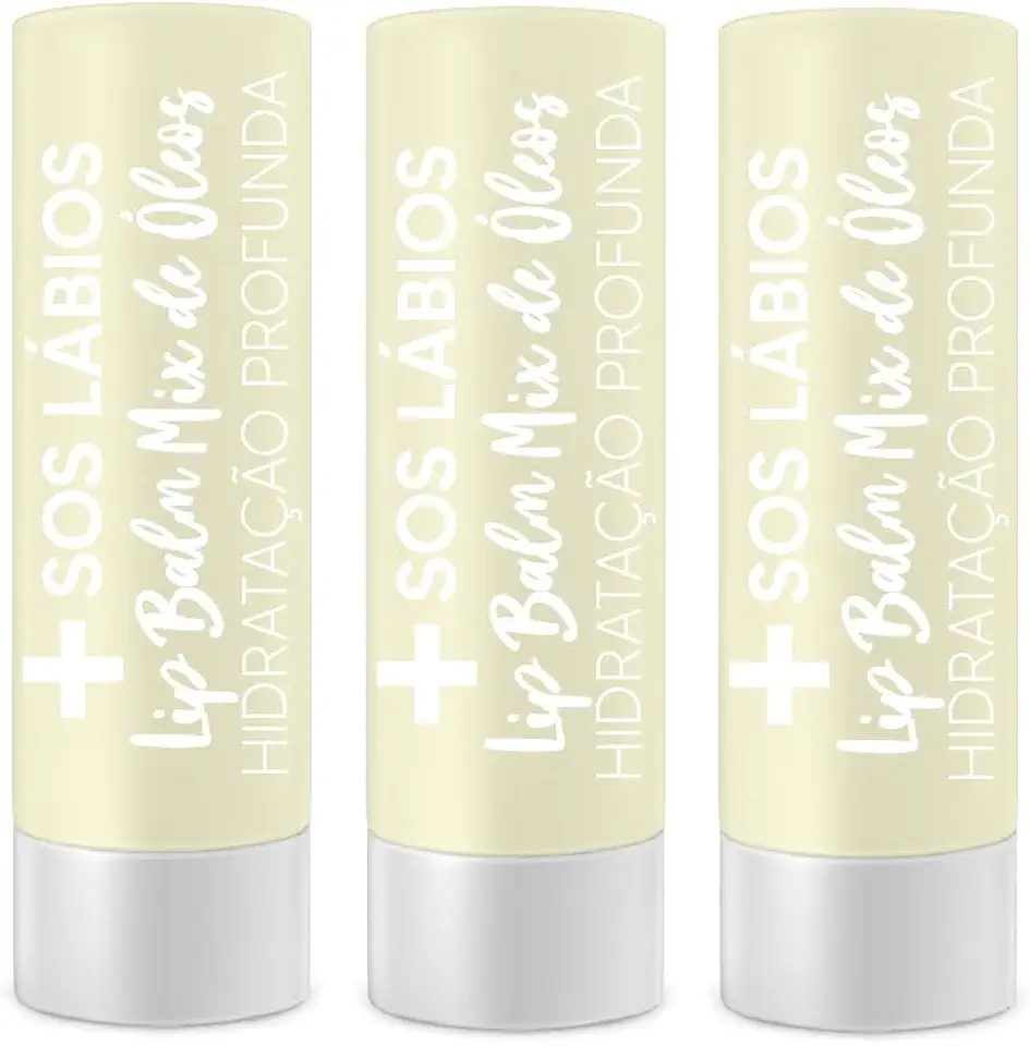 Lip Balm Top Beauty - Kit 3 Unidades SOS Lábios - Hidratante Labial com Mix de Óleos 3,5g - Cuidados Labiais