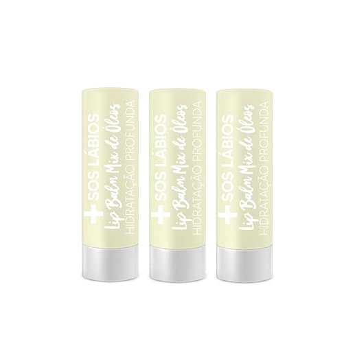 Lip Balm Top Beauty - Kit 3 Unidades SOS Lábios - Hidratante Labial com Mix de Óleos 3,5g - Cuidados Labiais