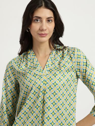 Image of FableStreet Women Formal & Casual Top | V-Neckline with Gathered Back Detail & Three-Quarter Sleeves | Premium Satin Fabric for Office Wear & Sophisticated Outings