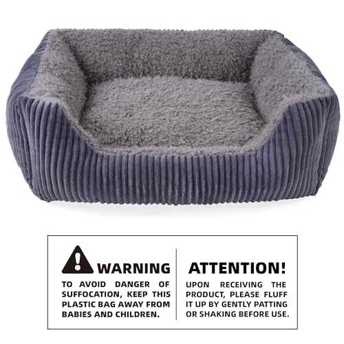 TWDEPART Orthopädisches Hundebett für mittelgroße Hunde, waschbares Plüsch-Hundesofa mit Cordbezug, rutschfest, Grau, 89 x 63 cm