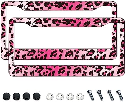 Amazon.com: BTFLFDR Pink Leopard Print License Plate Frames Stainless ...