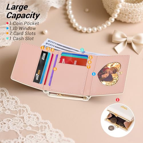 Image of YINHEXI Small Bow Wallet for Women with RFID Blocking - Tri-fold PU Leather Card Holder, Coin Pocket & Heart ID Window, Cute Aesthetic Purse for Girls Teens (Bow White)