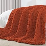 Carriediosa Chunky Knit Throw Blanket 50' X 60', 100% Hand Made Large Chenille Loop Yarn Soft Fluffy Throws for Couch Sofa Bed, Big Crochet Cozy Heavy Thick Cable Woven Blankets, Rust