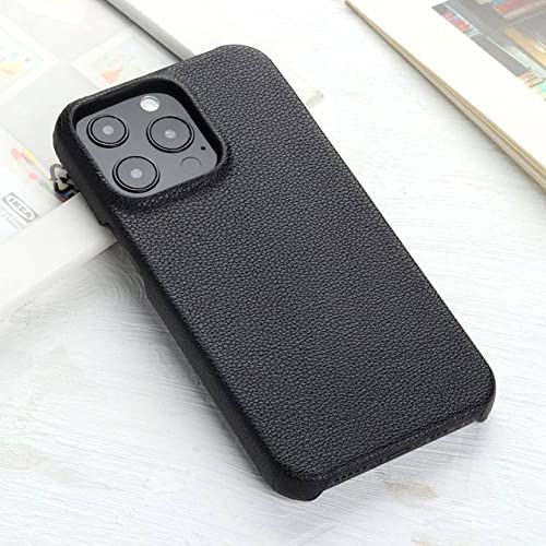 Coque en cuir grain de litchi iPhone 13 Pro protection noire rigide
