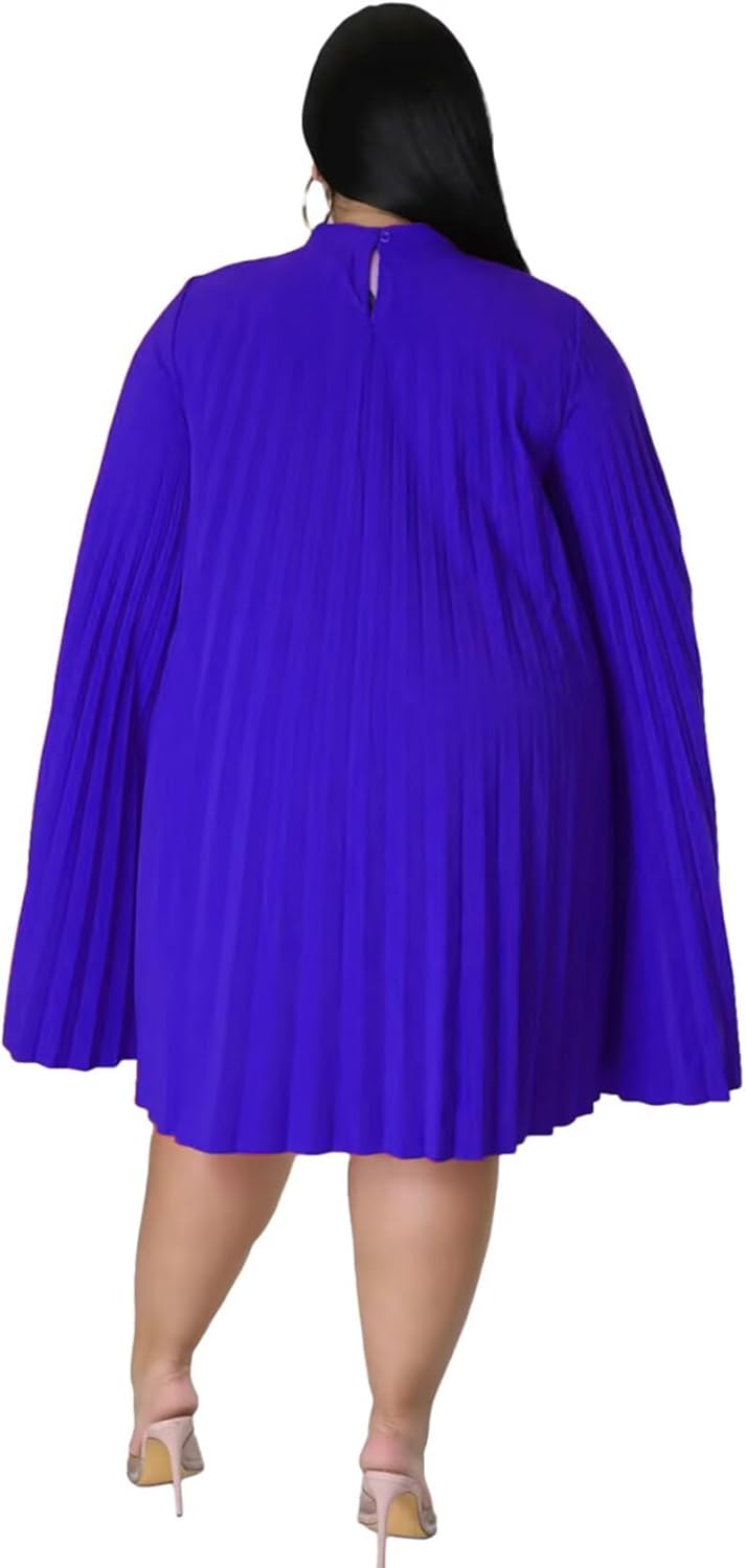 KEYUFANG Women’s Plus Size Cape Sleeve Elegant Loose Pleated Short Dress for Cocktail Party - Image 5