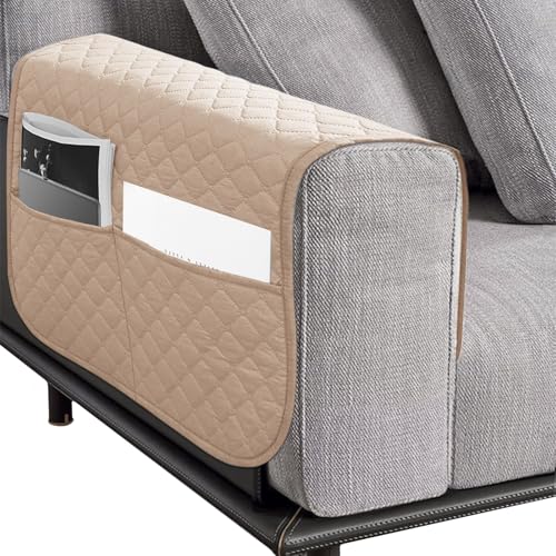 NiCola Sofa Arm Rest Cover 1pc Armchair Arm Covers with Pockets, Anti-Slip Armrest Chair Covers, Washable Polyester Spandex Recliner Chair Armrest Covers for Sofa Couch, Armchair (Khaki)