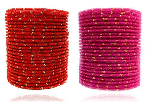 Velvet Fabric & Glass Bangle Set - Pack of 48
