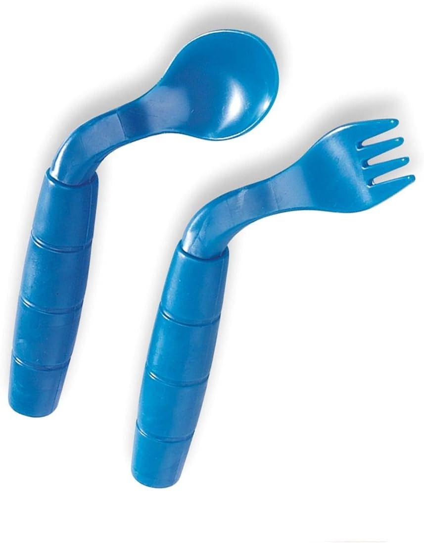 EasiEaters Children's Curved Fork and Spoon Set, Left Handed Children's Cutlery, Colour of Set May Vary