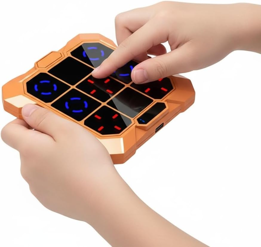 BrainPlay Electronic Handheld Game Console - 6-in-1 Tic Tac Toe, Memory & Puzzle Games for Kids Adults, Portable Travel Toy, Birthday Gift for Boys Girls Ages 6+