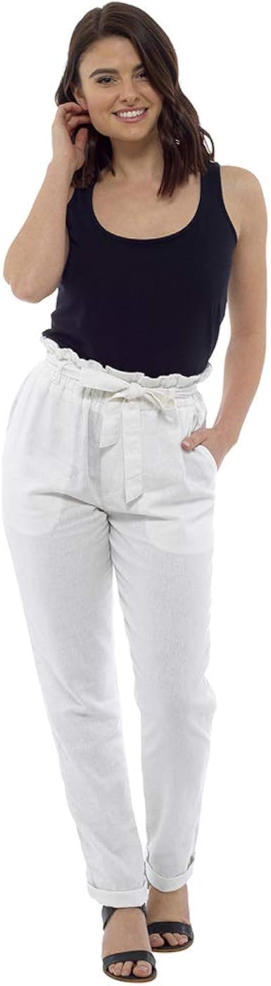 Ladies Linen Paper-Bag Waist Trousers 