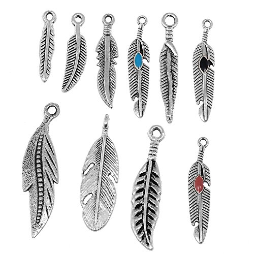 RUBYCA 30PCS Tibetan Silver Color Mix Feather Pendants Charms Bracelet Necklace Making Jewelry
