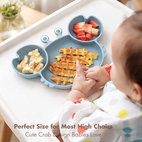 ROCCED Crab Suction Plate with Spoon & Fork Set (Dusty Blue) — view 3
