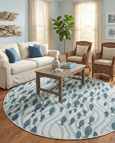 Tapete redondo azul 7'10" Rugs.com Outdoor Coastal miniatura 4