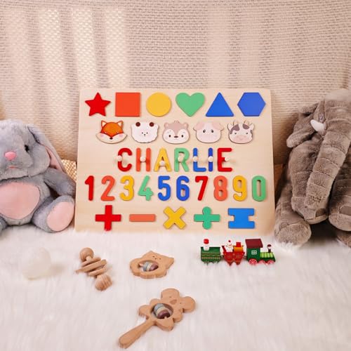 WNNNS Name Puzzles for Toddlers 1-3 with Shapes Number Symbols Custom Wooden Name Puzzle for Kids Personalized Baby Gifts for Boys Girls Preschool Educational Montessori Toys 1st Birthday Gifts - Thumbnail 6