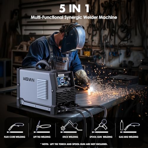 Image of 180A MIG Welder Machine, 110V /220V Dual Voltage Gas /Gasless Flux Core /Lift TIG /Stick /Spool Gun 5-in-1 Synergic Welding with 2T /4T, Portable Welders for Beginner, DIYers & Professionals